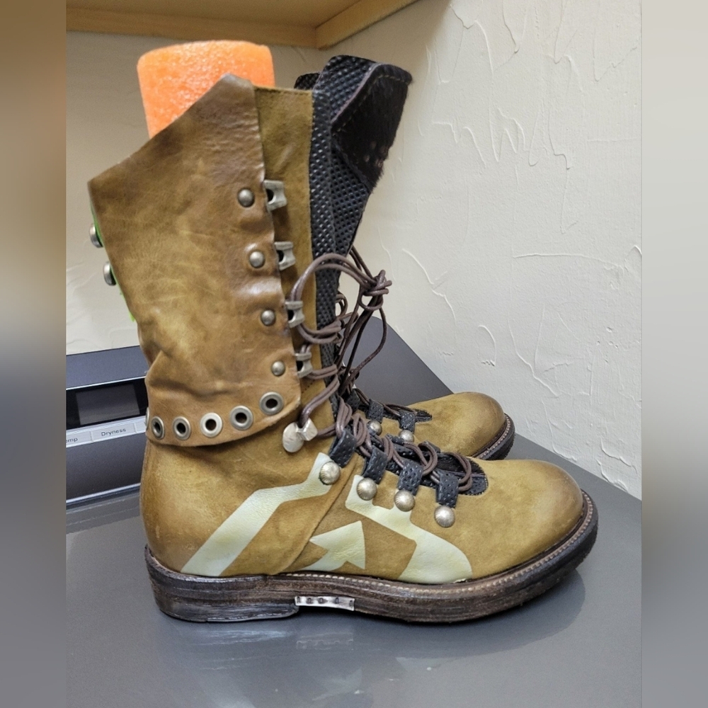 New A.S98 Women’s Olive Green Lace-Up Combat Boots 37